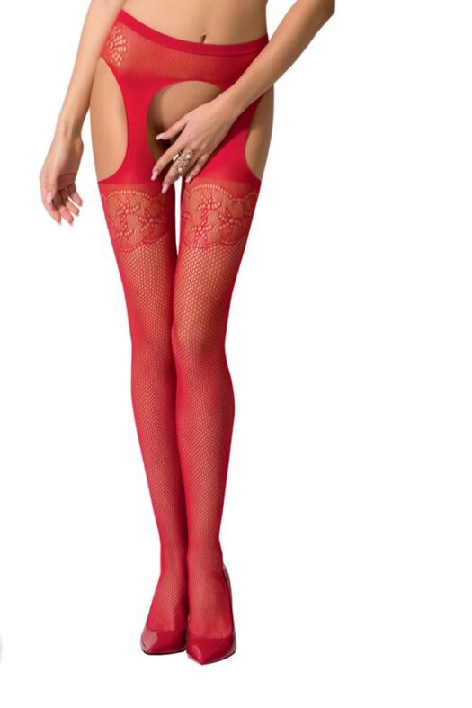 S005 garter stockings, piros nyitott harisnya