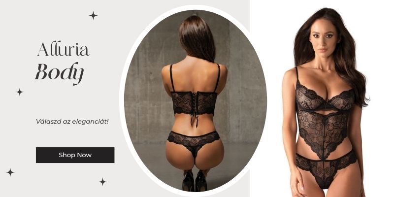 Alluria teddy, fekete csipke body